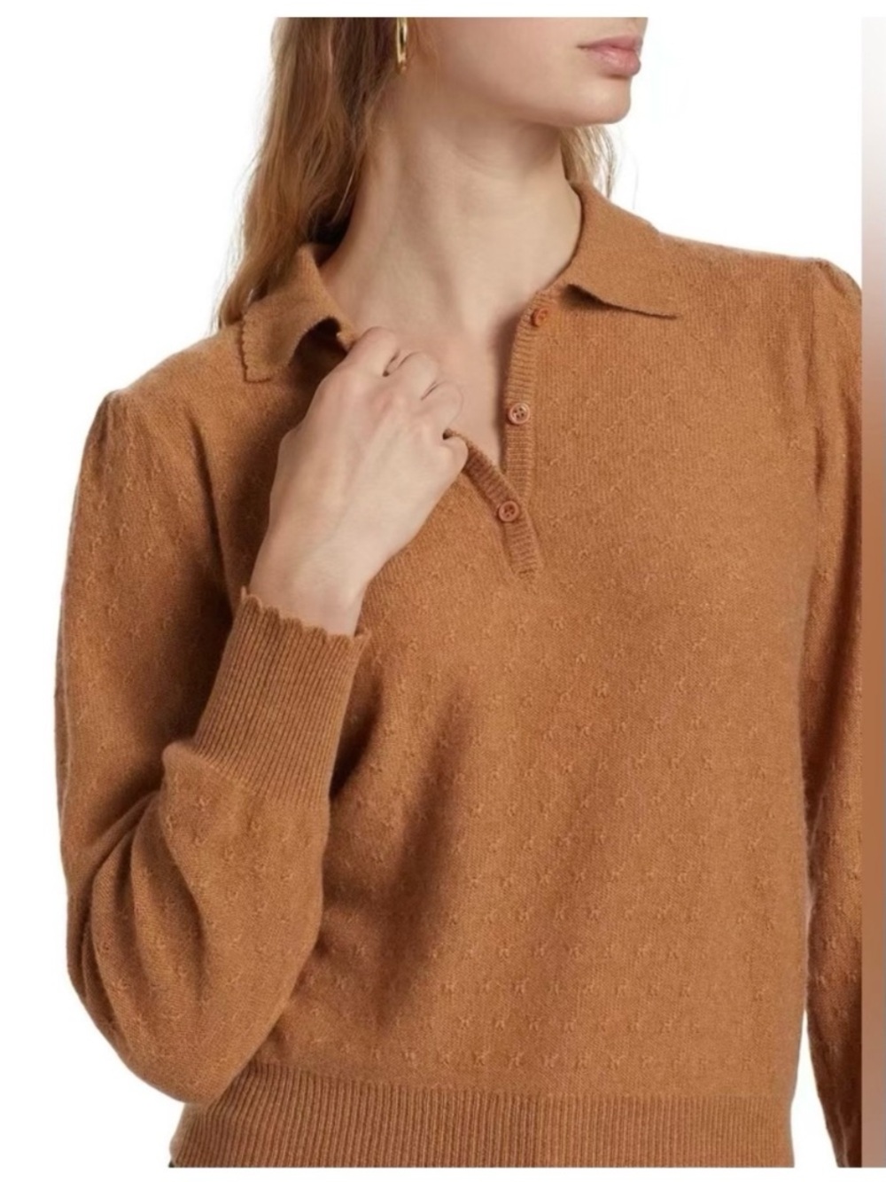 Frame Cashmere Scallop Polo Sweater in Camel nwt